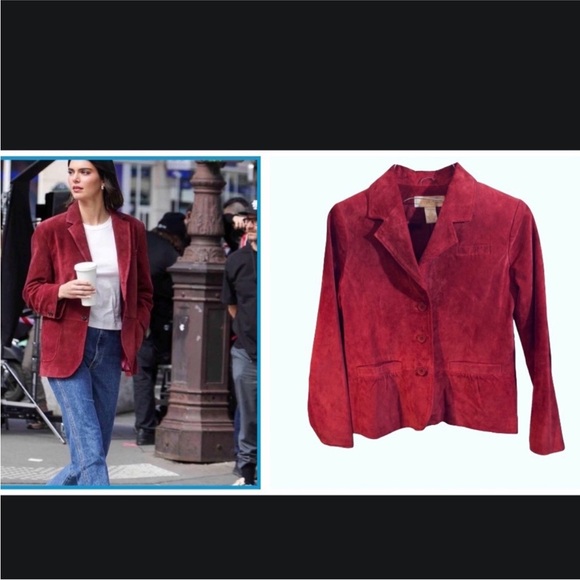 Vintage Jackets & Blazers - Suede Vibrant Red blazer— 90s vintage petite small